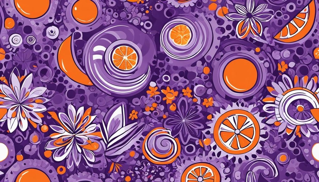 Art decoration using orange and purple color scheme