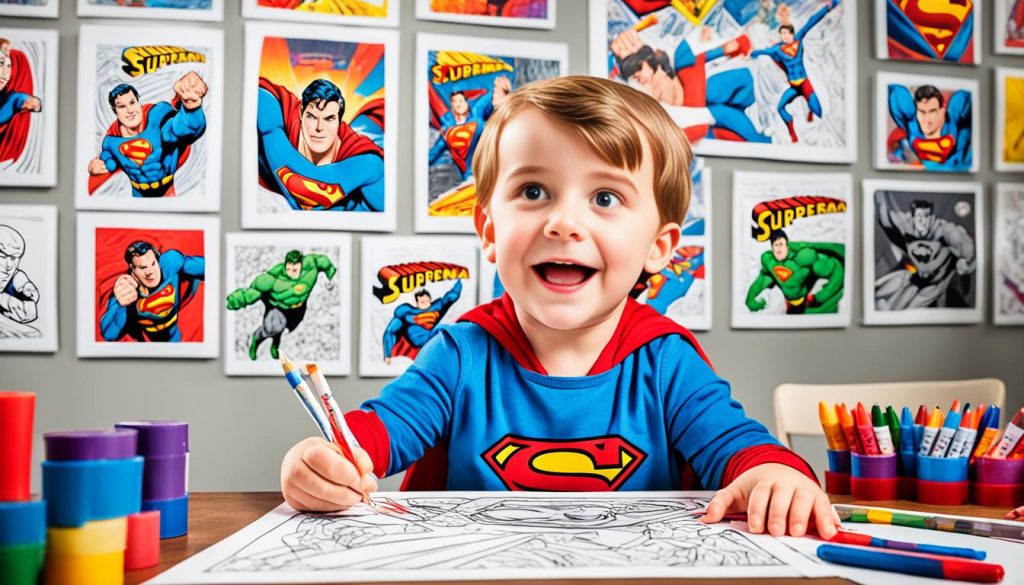 Child engaging in Superman coloring activities