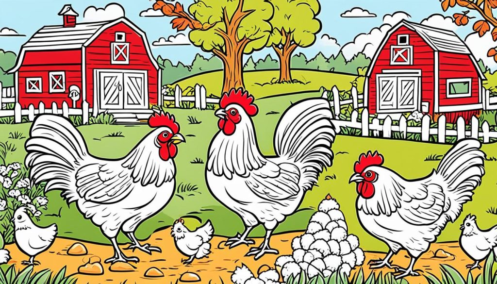 Colorful chicken coloring sheets for kids