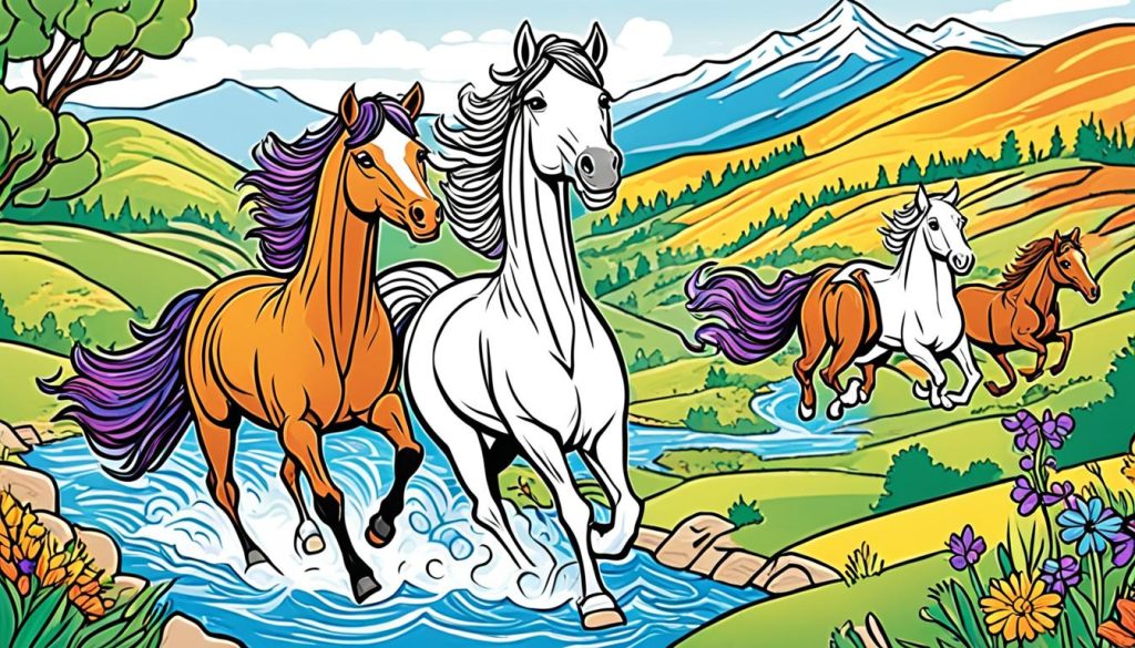 Coloring pages featuring Spirit and the world of Miradero