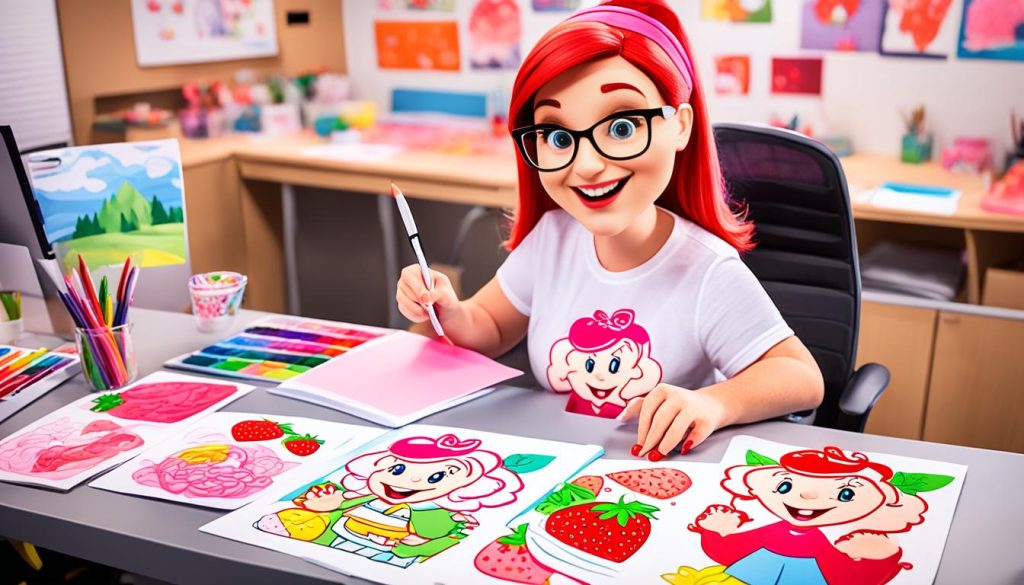 Colorist Working on a Strawberry Shortcake Coloring Book Page