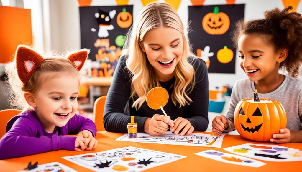 Kids crafting for Halloween