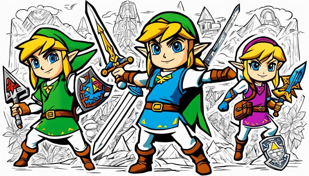 Link and Zelda coloring pages collection