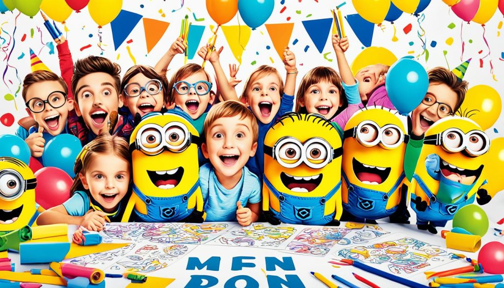 Minion themed party with coloring pages