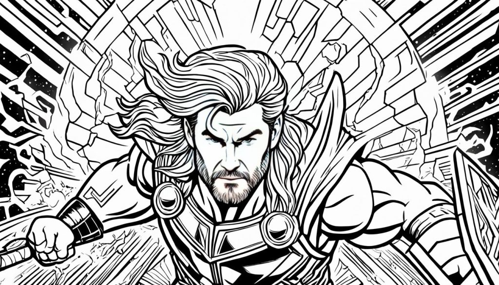 Thor coloring art print featuring Chris Hemsworth