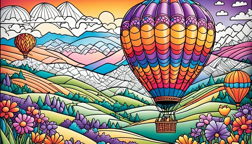 Adult hot air balloon coloring page