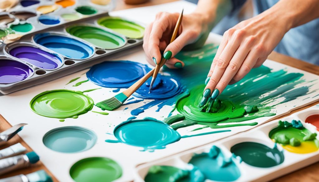 Artists mixing colors for art prints