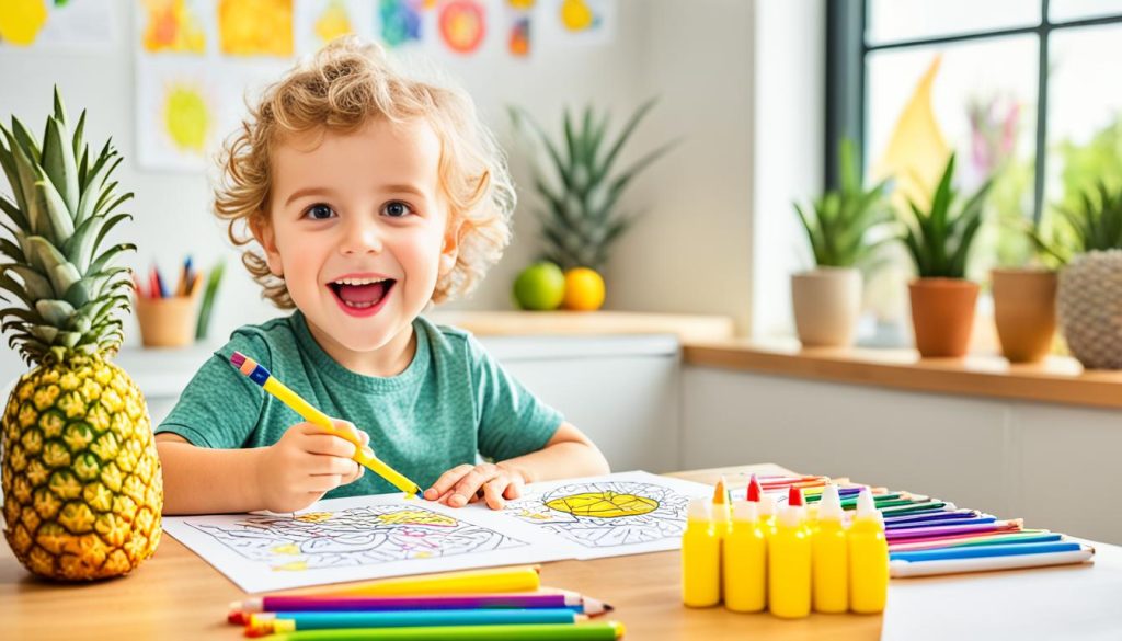 Child Coloring a Pineapple