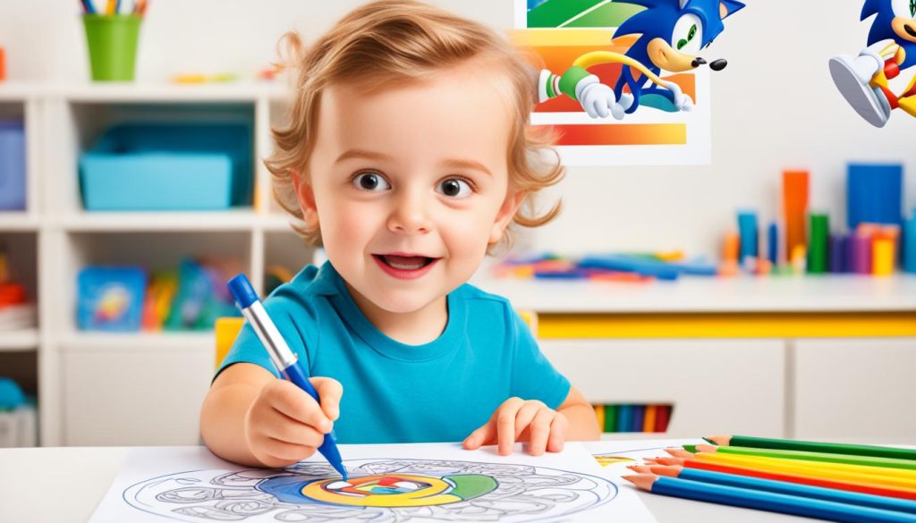 Child coloring a Sonic Shadow Page