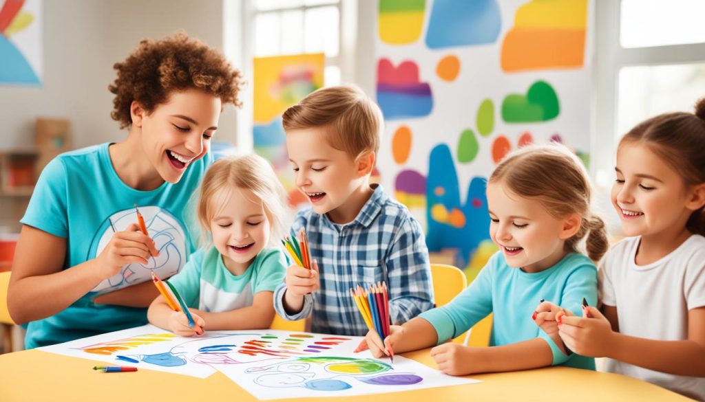 Children improving motor skills through coloring activities