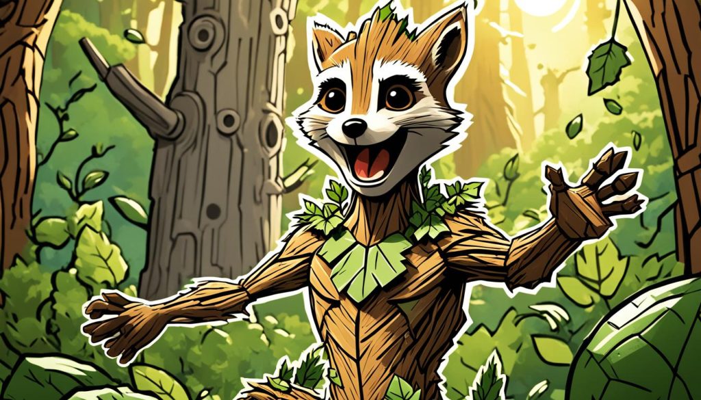 Groot with Rocket Raccoon Coloring Page