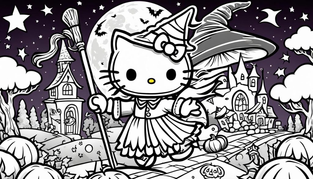 hello kitty halloween print coloring page