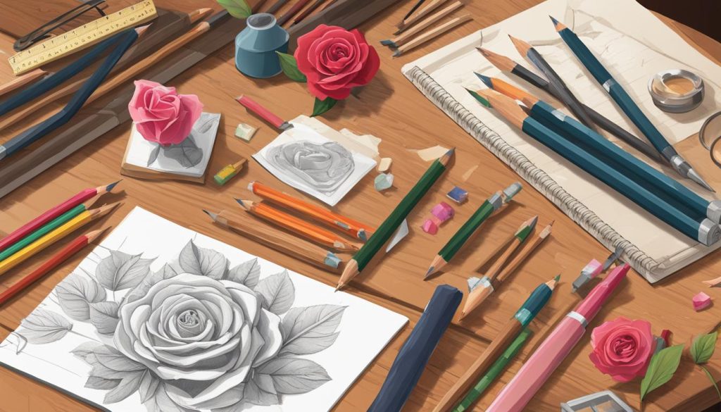 materials needed for drawing a rose