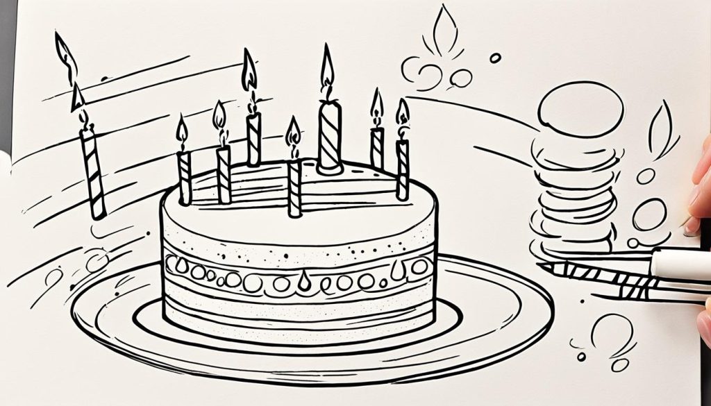 step-by-step birthday cake drawing