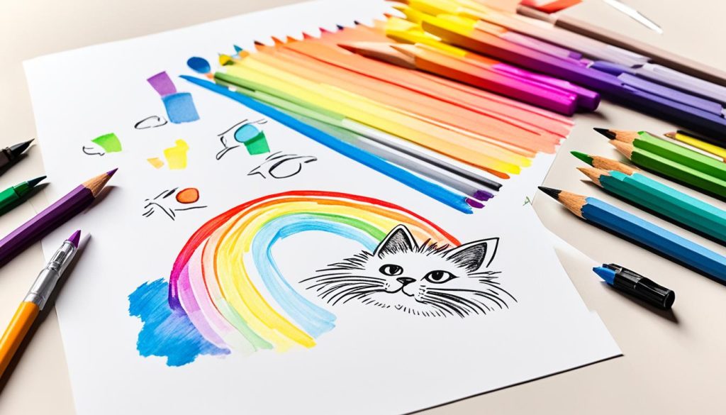 drawing paper, pencils, black marker, crayons