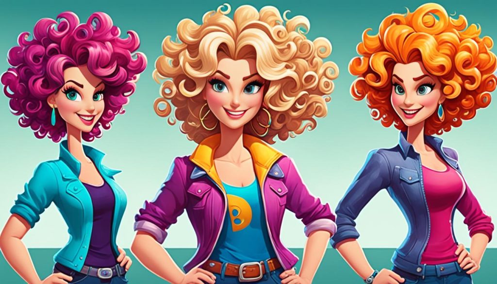 cartoon-style curly hair